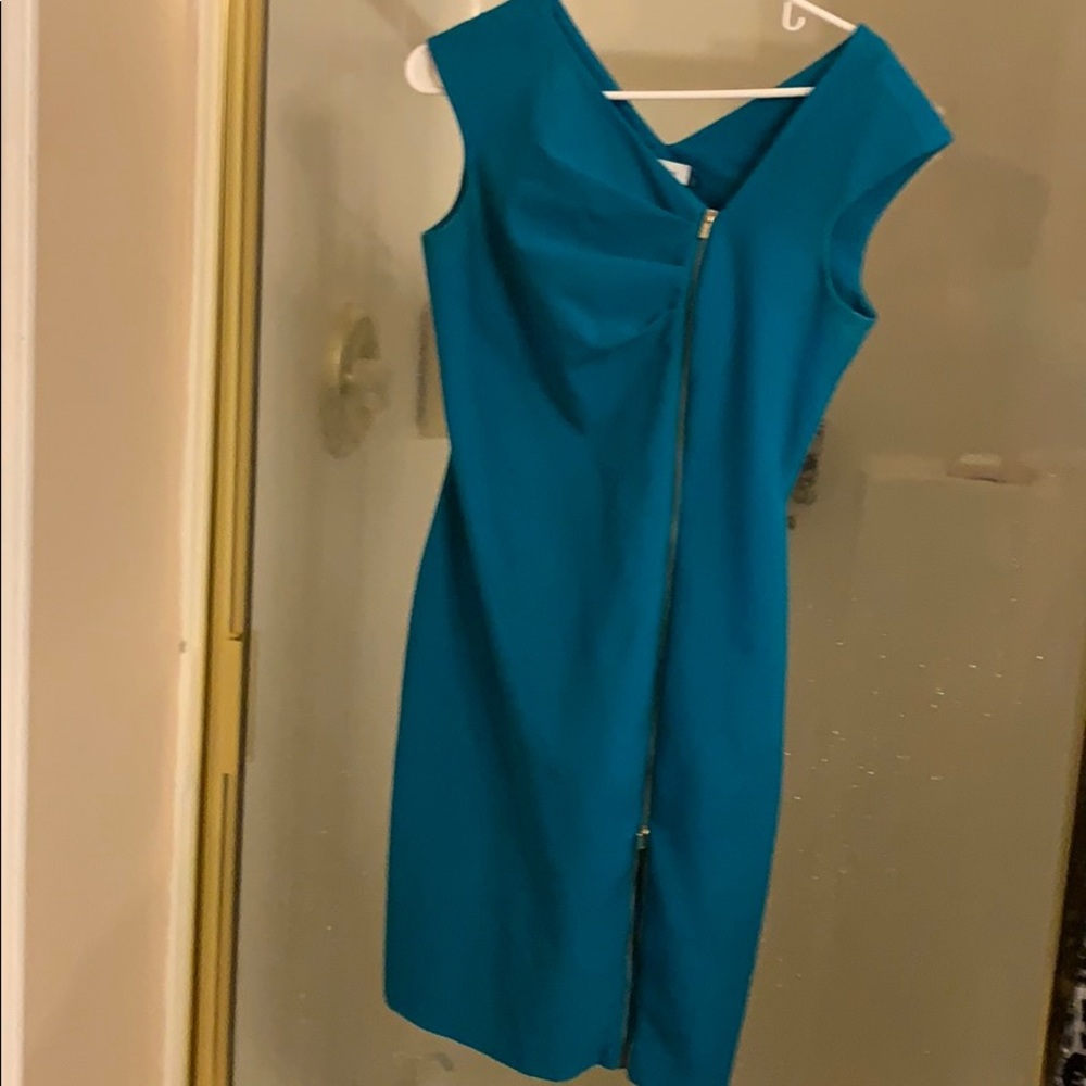 Size2 CK stretchy drk turquoise dress w/  zipper